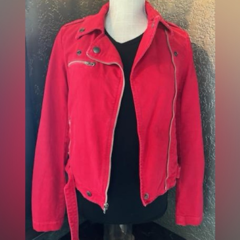 Current and Elliot Red Denim Moto Jacket
